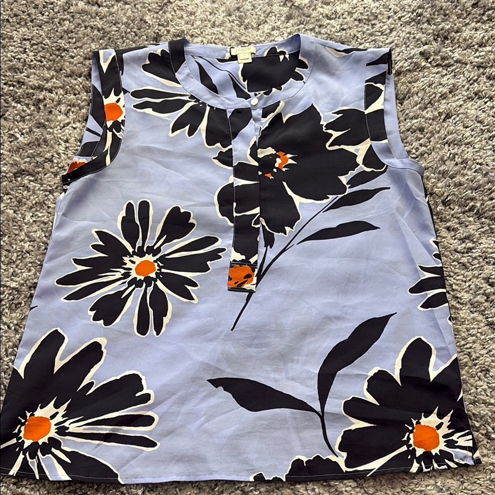 J. Crew Sleeveless Blouse - white, Orange, Blue Floral
